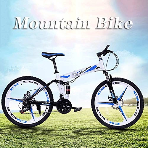 Falträder : XRQ 24" 26" Mountain Bike 26 Zoll 3-Speichen Felgen Doppelaufhebung Faltrad 24 Geschwindigkeit MTB Frauen der Männer Leichtgewicht Doppel Shock Fahrrad, Weiß, 26IN