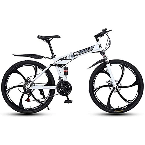 Falträder : XRQ 26 Zoll Mountainbike Folding Fahrrad, 21 / 24 / 27-Gang-Doppelscheibenbremse Fully Anti-Rutsch, Off-Road Variable Speed ​​Rennrad für Männer und Frauen, Weiß, 24 Speed