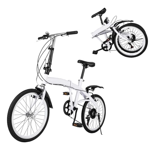 Falträder : XUEMANSHOP Faltrad, 20 Zoll Aluminium-Faltrad-Klapprad mit 6 Gang-Schaltung Klappfahrrad für Damen und Herren Erwachsene Folding für Sport Outdoor Radfahren Pendeln, Weiß