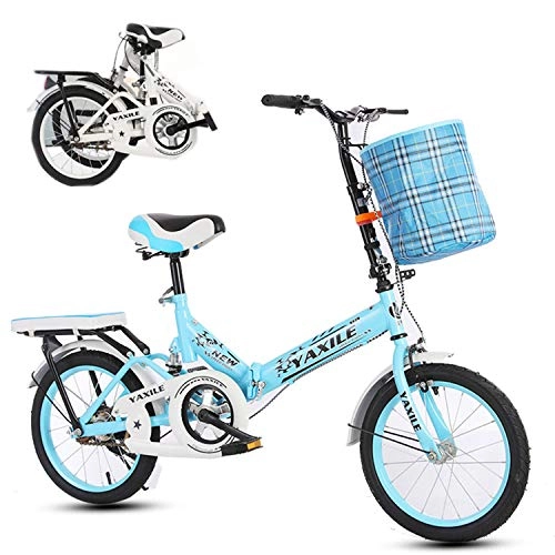 Falträder : XWDQ 20 Zoll Mini Faltrad, Student Carbon Steel Fahrrad Pendler Faltbares Fahrrad für Erwachsene, Leichtes faltbares Fahrrad für Erwachsene für Reisen im Freien, Blau