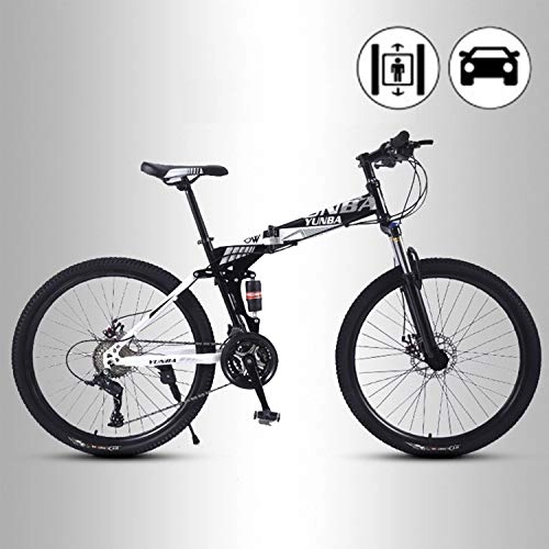 Falträder : XWDQ Adult Mountainbike, Mountain Trail Bike Faltbare Outroad-Fahrräder aus kohlenstoffhaltigem Stahl, 21 / 24 / 27 Speed Bicycle mit Vollfederung Doppelscheibenbremsen Mountainbike, 27 Speed, 24 inches