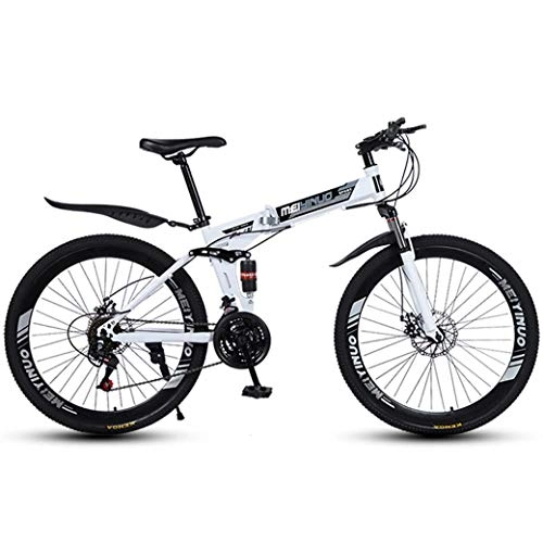 Falträder : XWLCR 26" 21-Gang Mountainbike für Erwachsene, Leichtes Aluminium Full Suspension Rahmen, Federgabel, Scheibenbremse, Weiß, B