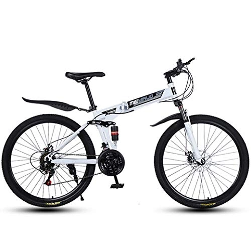 Falträder : XWLCR 26in 24-Gang Mountainbike für Erwachsene, Leichtes Aluminium Full Suspension Rahmen, Federgabel, Scheibenbremse, Weiß, A