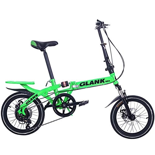 Falträder : XWLCR Faltrad, Variable Speed ​​Doppelscheibenbremse Fully Gleitschutz, Erwachsene Studenten Kinder Tragbare Fahren, mehr Farben-14 Zoll / 16 Zoll, Grün, 16 inch