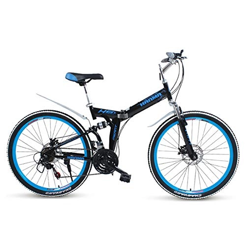 Falträder : Y-PLAND Klapprad für Erwachsene Mountainbike 24-Zoll-tragbares Fahrrad Stoßdämpfende männliche und weibliche Studenten Fahrrad Rennrad Leichtes Fahrrad-Blau_24 Zoll