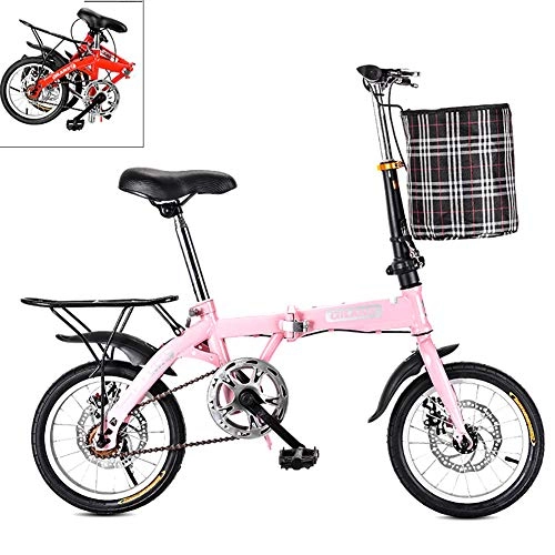 Falträder : Yajun Faltrad Single Speed Folding Bike ​​Mini Fahrrad Erwachsene Männer Frauen Ultraleichtes Aluminiumlegierung Tragbares Sport Klapprad, Pink, 14-inch