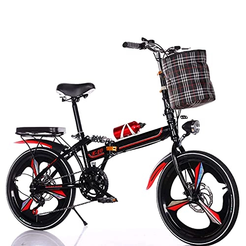 Falträder : YANGMAN Faltbares Fahrrad, 20 Zoll 6 Gang Faltmaschine Mit LED-Batterielampe Der Hinteren Halterung Folding Bike Klappräder Cityrad Schnellklappsystem, Rot