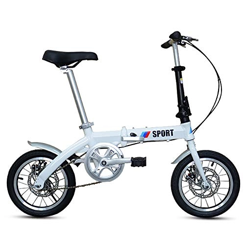 Falträder : YANGMAN-L 14-Zoll-22 lbs Leichtgewichtler Faltrad, 7-Gang Shifting Scheibenbremse Aluminium Rahmen faltbares Fahrrad für Erwachsene Männer Frauen Reiten, Weiß