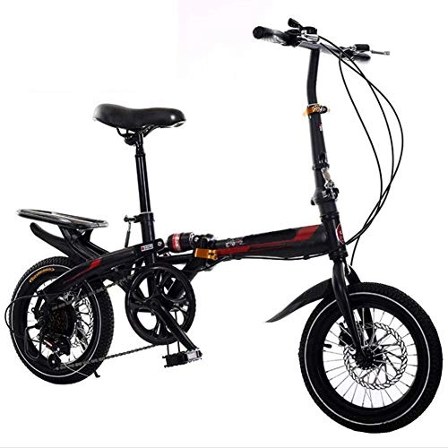 Falträder : YANGMAN-L Faltrad, 16-Zoll-7 Speed ​​City Folding Mini Compact-Fahrrad Urban Commuter, Schwarz