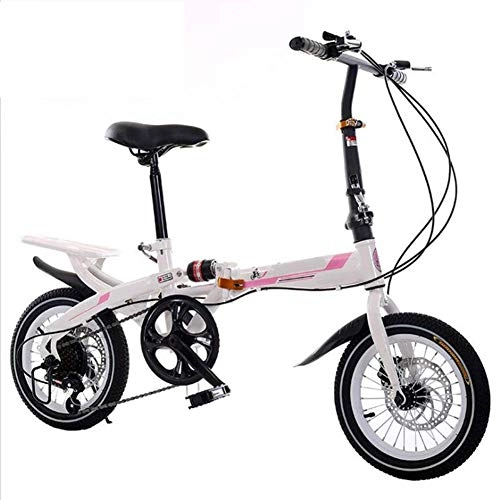 Falträder : YANGMAN-L Faltrad, 16-Zoll-7 Speed ​​City Folding Mini Compact-Fahrrad Urban Commuter, Weiß