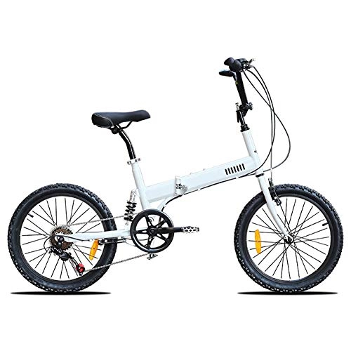 Falträder : YANGMAN-L Faltrad, 20-Zoll-6-Gang Faltrad City High-Carbon-Stahlrahmen Scheibenbremse super leicht Venture Commuter Bike, Weiß