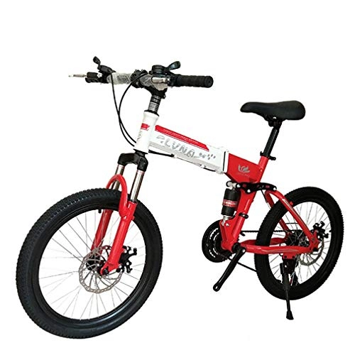 Falträder : YAOXI 20 Zoll Mountainbike Mit Federgabeldämpfung Zusammenklappbar, Rahmen Aus Kohlenstoffstahl Fahrrad Doppelscheibenbremssystem Jungen-Mädchen MTB, Rot, 24 Speed