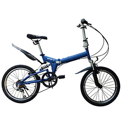 Falträder : YAOXI 20 Zoll Mountainbike Mit Stoßdämpfung Der Federgabel, Rahmen Aus Kohlenstoffstahl 6-Gang Variable Faltbar Fahrrad Vordere Und Hintere V-Bremsen Kinderfahrrad, Blau