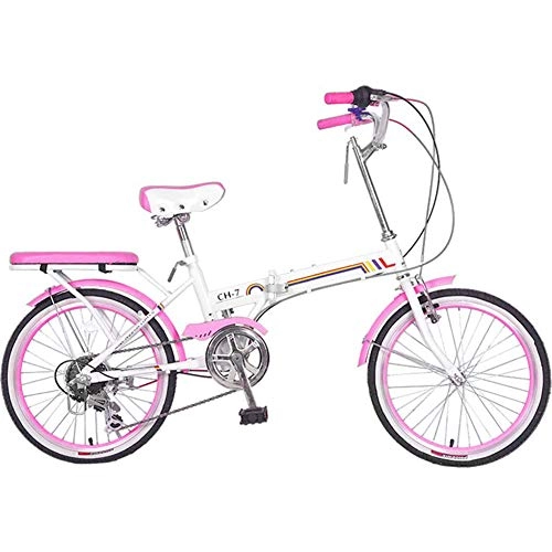 Falträder : YEDENGPAO Mini Bike, Leicht Faltbare Compact Bike, Faltbares Fahrrad Aluminium 16 Zoll Fahrrad Für Erwachsene 6-Gang-Bike, Rosa
