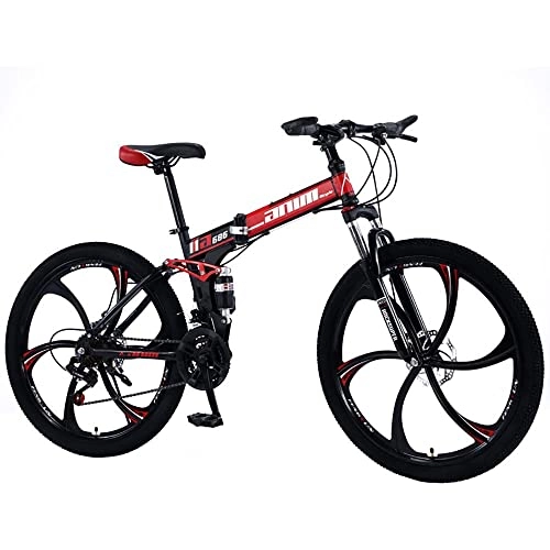 Falträder : Yirunfa Mountainbike 26 Zoll Klapprad 21 / 24 / 27 / 30 Geschwindigkeit, Doppelten Stoßdämpfung Rahmen aus Kohlenstoffstahl Doppelten Scheibenbremse Fahrräder, Vollgefederte Bikes