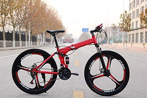 Falträder : YJXD Klappbares Mountainbike für Erwachsene, 66 cm (26 Zoll), 21 Gänge, variabler Gang, ein Klapprad, geeignet für Outdoor-Reiten bei der Arbeit und in der Schule (Farbe: Rot, Größe: 66 cm, 21 Gänge)