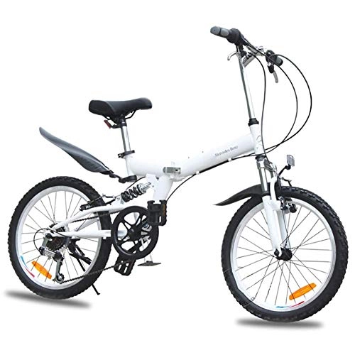 Falträder : YLCJ 20-Zoll-Klapprad Damen-Kinderrad mit Variabler Geschwindigkeit im Freien Klappbares Mountainbike für Kinder Camping Unisex-Klapp-Liegerad mit Impuls-Übungsgeschenk, weiß
