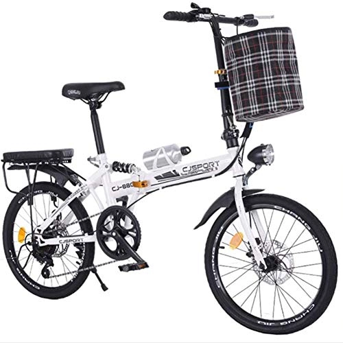 Falträder : YRXWAN Faltrad für Erwachsene - Tragbares Fahrrad 20-Zoll-Doppelscheibenbremse mit Variabler Geschwindigkeit, Weiß