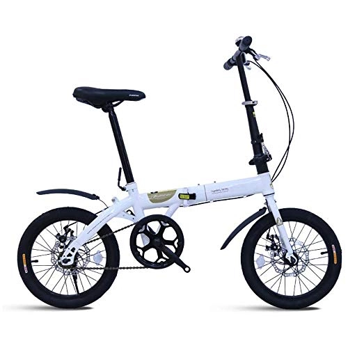 Falträder : YSHUAI 16 Zoll Mini Klappfahrrad Für Erwachsene Klapprad Ultra Leichtes Faltrad Singlespeed Fahrrad, Verstellbare Sitzrad Fahrräder, Kotflügel, Leichtes Klapprad, Weiß