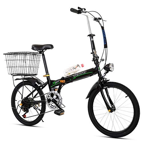 Falträder : Yshuai 20 Zoll Ultraleichtes Faltrad mit variabler Geschwindigkeit für Damen und Herren auf dem Fahrrad für Studenten, Erwachsene, mit kleinen Rädern, zusammenklappbar, für die Freizeit, Schwarz