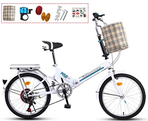 Falträder : YTDHBLK gtt Faltrad 20 Zoll Stahl Klapprad, Klappfahrrad mit Gepäckträger Falt-Fahrrad 7-Gang Kettenschaltung, leicht und stabil / Weiß