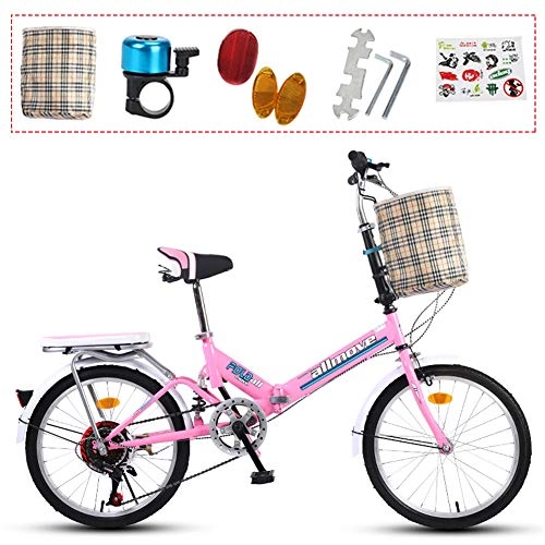 Falträder : YTDHBLK gtt Klapprad Unisex, Erwachsene, Student Fahrrad Single Speed ​​Scheibenbremse Adult Compact Faltbare Fahrradgetriebe Klappsystem / Pink
