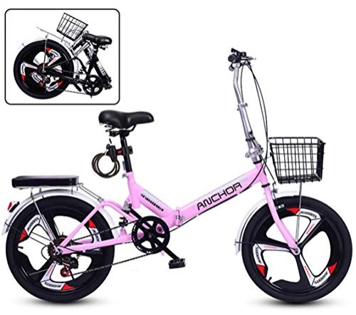 Falträder : YTDHBLK Mountainbike MTB 20 Zoll, 7 Gang Rennrad mit Gepäckträger, Rahmen MTB Erwachsenen Jugend Fahrrad, Faltbare Klapprad Unisex Erwachsene / Pink / Single Speed
