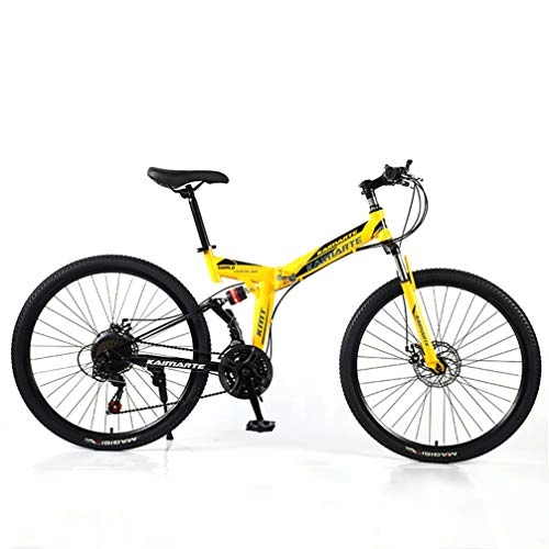 Falträder : YUKM 40-Speichen-5-Color 26-Zoll-Folding Mountain Cross-Country Bike, Anfänger Praxis Bike, 3-Gang-Konfiguration, Doppelscheibenbremsen, Gelb, 26 inch 27 Speed