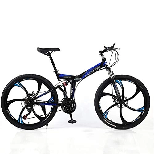 Falträder : YUKM Das Sechs-Speichen-Rad Faltbare bewegliches Cross-Country Bike ist geeignet für Männer und Frauen in fünf Farben und Mountainbikes mit DREI-Gang-Conversion, Blau, 26 inch 21 Speed