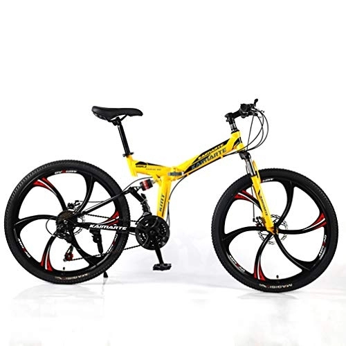 Falträder : YUKM Das Sechs-Speichen-Rad Faltbare bewegliches Cross-Country Bike ist geeignet für Männer und Frauen in fünf Farben und Mountainbikes mit DREI-Gang-Conversion, Gelb, 26 inch 21 Speed