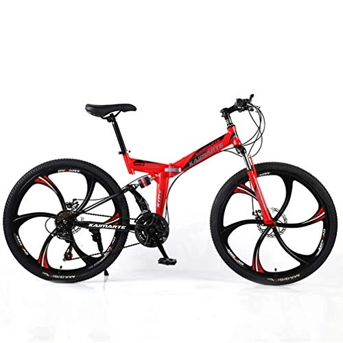 Falträder : YUKM Das Sechs-Speichen-Rad Faltbare bewegliches Cross-Country Bike ist geeignet für Männer und Frauen in fünf Farben und Mountainbikes mit DREI-Gang-Conversion, Rot, 26 inch 21 Speed