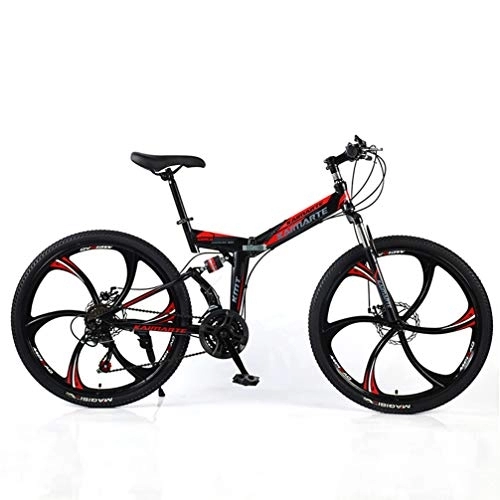 Falträder : YUKM Das Sechs-Speichen-Rad Faltbare bewegliches Cross-Country Bike ist geeignet für Männer und Frauen in fünf Farben und Mountainbikes mit DREI-Gang-Conversion, Schwarz, 26 inch 24 Speed