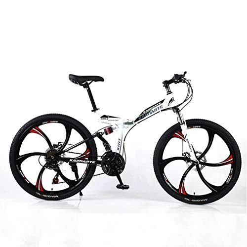 Falträder : YUKM Das Sechs-Speichen-Rad Faltbare bewegliches Cross-Country Bike ist geeignet für Männer und Frauen in fünf Farben und Mountainbikes mit DREI-Gang-Conversion, Weiß, 26 inch 21 Speed