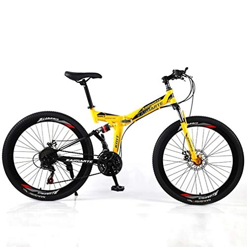 Falträder : YUKM Speichen-Rad 3-Speed ​​Conversion Mountainbike, Faltbare bewegliches Off-Road-Fahrrad, fünf Farben, Geeignet für Männer und Frauen, Gelb, 26 inch 21 Speed