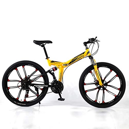Falträder : YUKM Zehn-Speichen-Rad DREI-Gang-Umwandlung Mountainbike, Faltbare beweglichen Cross-Country Bike, fünf Farben, geeignet für Männer und Frauen, Gelb, 26 inch 21 Speed