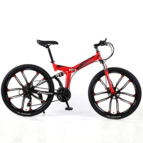Falträder : YUKM Zehn-Speichen-Rad DREI-Gang-Umwandlung Mountainbike, Faltbare beweglichen Cross-Country Bike, fünf Farben, geeignet für Männer und Frauen, Rot, 26 inch 24 Speed