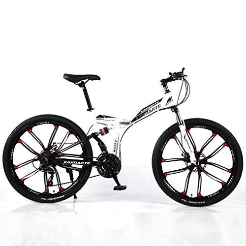 Falträder : YUKM Zehn-Speichen-Rad DREI-Gang-Umwandlung Mountainbike, Faltbare beweglichen Cross-Country Bike, fünf Farben, geeignet für Männer und Frauen, Weiß, 26 inch 24 Speed