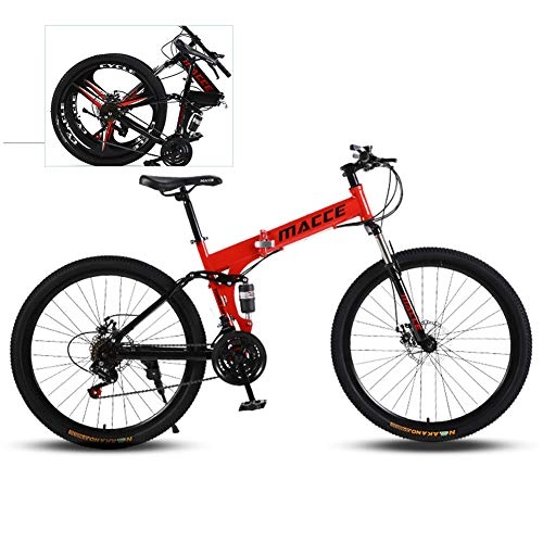 Falträder : YXYBABA 61 cm Stahl-Carbon-Mountainbike, Trail-Bike aus hochgefedertem Stahl, Vollgefederter Rahmen, Klappräder mit variabler Geschwindigkeit, Off-Road-Herren-und Damen-Fahrräder, 27-Gang-Speichenrad