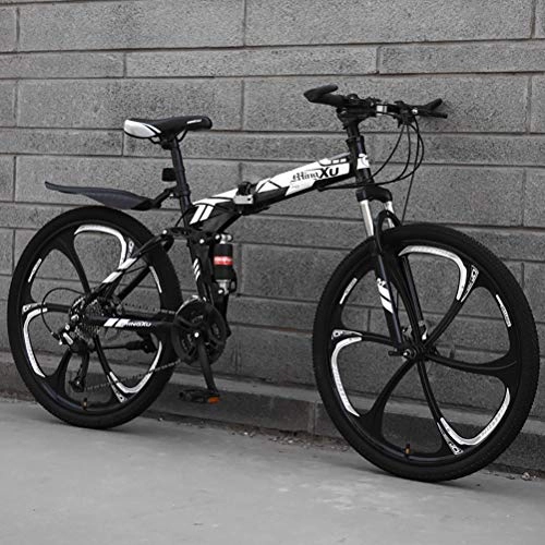 Falträder : ZEIYUQI 26 Zoll Männer Mountainbikes Erwachsener Foldaway Bikes Doppelscheibenbremse Fahrräder Outdoor-Reisen Wandern 10 Spoke, Weiß, 24 * 24"*6