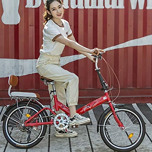 Falträder : ZEIYUQI Fahrrad Für Frauen 20 Zoll Mit Korb Variable Speed ​​Rennrad Geeignet Für Arbeit, Wandern, Rot, Variable Speed B