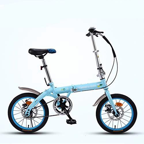 Falträder : ZHAN YI SHOP Single-Speed-Faltrad, City Bike Groß for Stadtreiten Und Pendeln, Mit Rücktrittbremse Vorne Und Hinten Kotflügel Und 16-Zoll-Räder, Fahrräder for Erwachsene (Farbe : Blau)