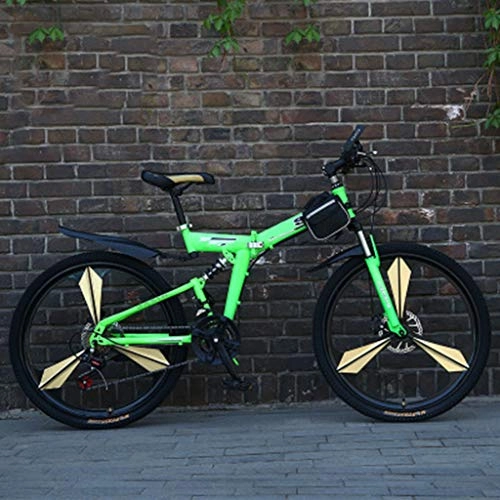 Falträder : Zhangxiaowei Aluminium Full Suspension Mountainbike Herren Mountainbike 24 / 26 Zoll 21 Geschwindigkeit Folding Grün-Zyklus mit Scheibenbremsen, 24 inch