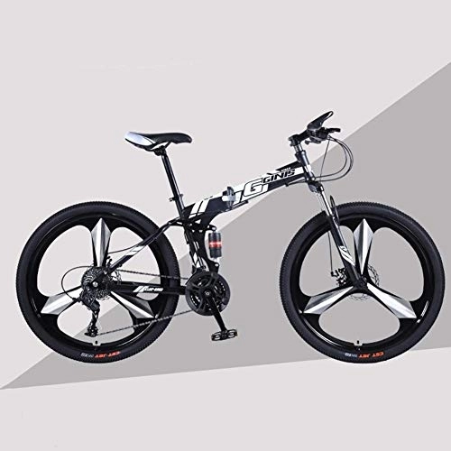 Falträder : ZJZ Erwachsene Mountainbikes, Mountain Folding Bike, 24"Doppelscheibenbremsen Dämpfendes Mountainbike 21-Gang High Carbon Stahlrahmen Unisex Faltrad mit Variabler Geschwindigkeit