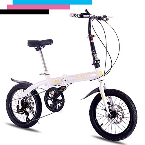 Falträder : ZQNHXY Kleine tragbare Kinder Schüler Fahrrad Männer und Frauen, 16" Leichtmetall-Folding-Stadt-Fahrrad-Stoßdämpfer, Weiß
