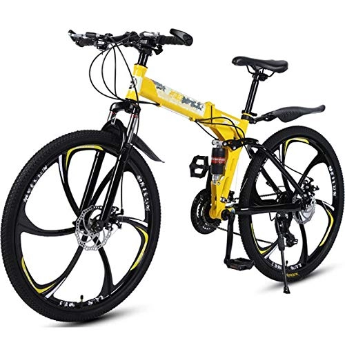 Falträder : ZRZJBX Mountainbike Unisex Falt-Fahrrad, Freilauf Kettenschaltung, Faltbar Mountainbike Herren, vollfederung Fahrrad, 26”Yellow-21speed