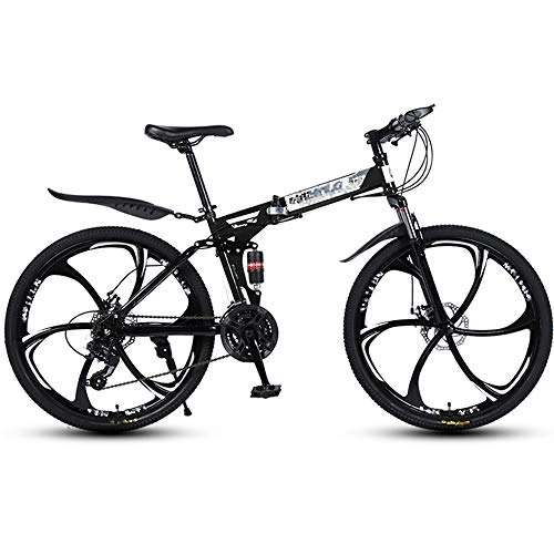 Falträder : ZRZJBX Unisex Falt-Fahrrad, Freilauf Kettenschaltung, Faltbar Mountainbike Herren, vollfederung, Damen Fahrrad, 26”Black-21speed