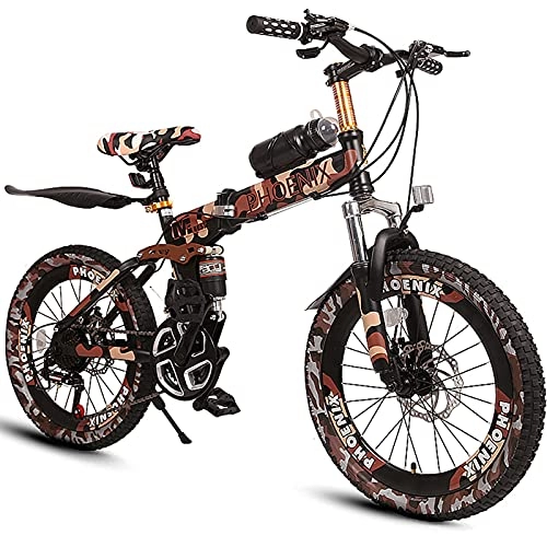 Falträder : ZXQZ 21-Gang-Falträder, 6-7-8-9-10-11-12 Jahre Alte Mountainbikes mit Doppelscheibenbremsen und Doppelstoßdämpfern, Für Kindertagsgeschenke (Color : Brown)
