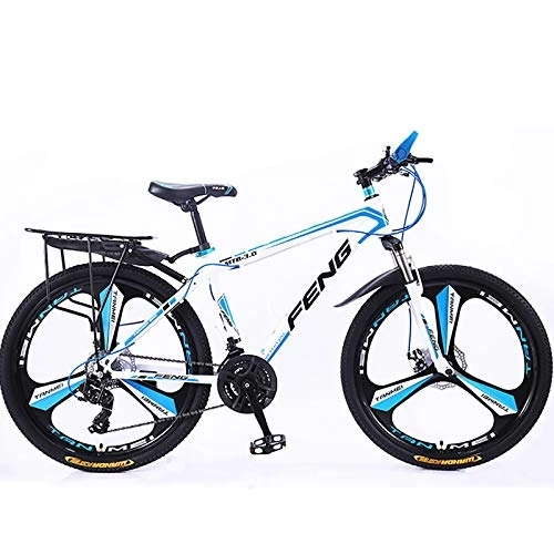 Mountainbike : 21-Geschwindigkeit Mountainfahrräder, 26 Zoll Erwachsene Hoch-Carbon Stahlrahmen Hardtail Fahrrad, Mann All Terrain Mountainbike, Anti-Slip Fahrräder-Weiß Und Blau 26inch