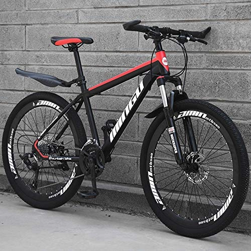 Mountainbike : 26 Zoll 21 24 27-Gang Mountainbike Kohlenstoffreicher Stahl Hardtail-Mountain Bike, Erwachsener Fahrrad MTB Scheibenbremse Vorne Und Hinten, Black red, 26 Inch 24 Speed