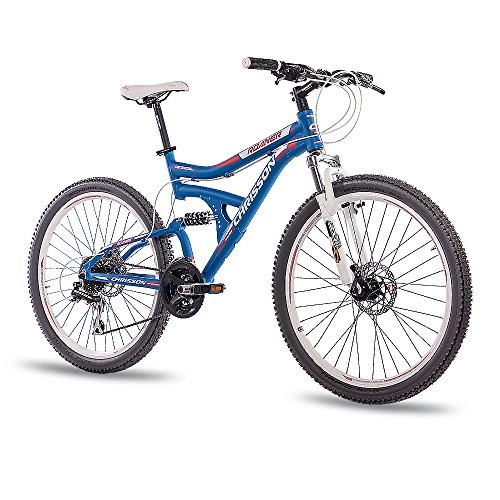 Mountainbike : 26" Zoll ALU MTB MOUNTAINBIKE FAHRRAD CHRISSON ROANER Fully UNISEX mit 24G SHIMANO 2xDISK blau matt